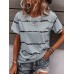 Stripe Print Short Sleeve O  neck Loose Casual T  Shirt For Women