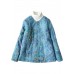 Plus Size Blue button V Neck Print Fine Cotton Filled coats Winter