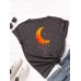 Women Moon Graphics Round Neck Casual Short Sleeve T  Shirts