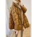 Simple Yellow Hooded Mink Hair Patchwork Duck Down Winter down coat