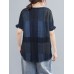 Plaid Ruffled Short Sleeve Round Neck Casual Blouse