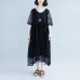 vintage cotton dress plus size Lacing Summer Short Sleeve Casual Fake Two-piece Black Dress