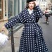 fine navy dotted coat oversize Notched trench coat 2018 tie waist wool jackets