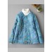 Plus Size Blue button V Neck Print Fine Cotton Filled coats Winter